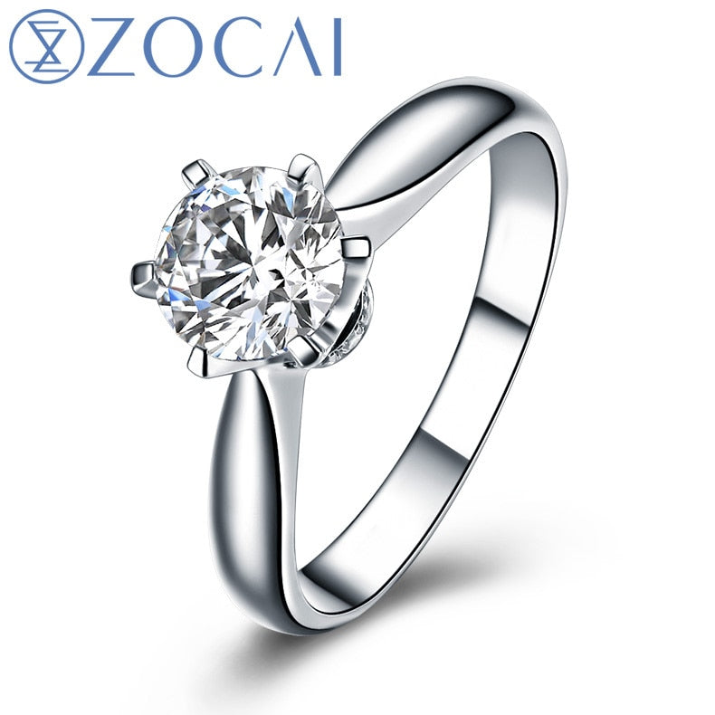ZOCAI Century Classic Natural Real 1.0 CT Certified F-G/SI Round Cut Diamond Engagement Women Ring 18K White Gold (AU750) W04354