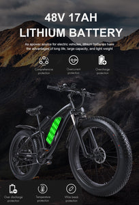 1000W Electric Bike Fat Tire Ebike 26inch Top Aluminum Alloy Outdoor Beach Mountain Bike Snow Bicycle Cycling JM02S Plus