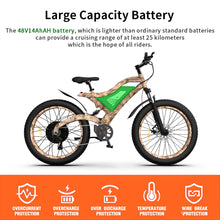 Load image into Gallery viewer, Electric Bike S18 1500W Mountain E bike 48V 15Ah Removable Lithium Battery 4.0 Fat Tire Ebike Beach Cruiser Bike