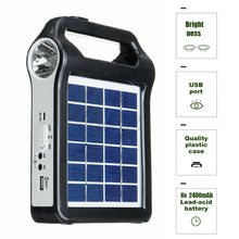 Load image into Gallery viewer, Portable 6V Rechargeable Solar Panel Power Storage Generator System USB Charger With Lamp Lighting Home Solar Energy System Kit