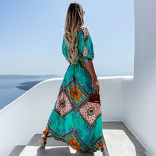 Load image into Gallery viewer, Casual Boho Lace Up Print Summer Half Sleeve V-neck Slit