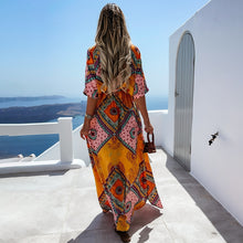 Load image into Gallery viewer, Casual Boho Lace Up Print Summer Half Sleeve V-neck Slit