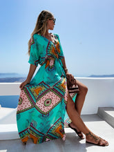 Load image into Gallery viewer, Casual Boho Lace Up Print Summer Half Sleeve V-neck Slit