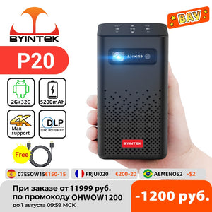 BYINTEK P20 Mini Portable LED DLP Projector 4K 1080P for Mobile Phone Smartphone