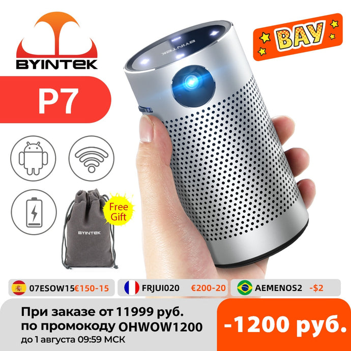 BYINTEK P7 Pocket Portable 1080P 4K TV Laser Mini LED Home Theater DLP Projector for Smartphone