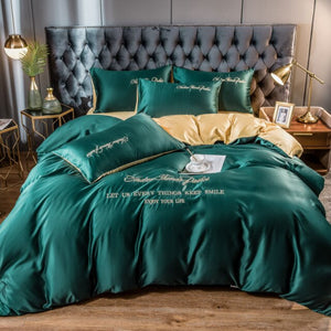 Silk Ice bedding set Pure A/B double-sided pattern Bed sheet Bedspread quilt and pillowcases 4pcs