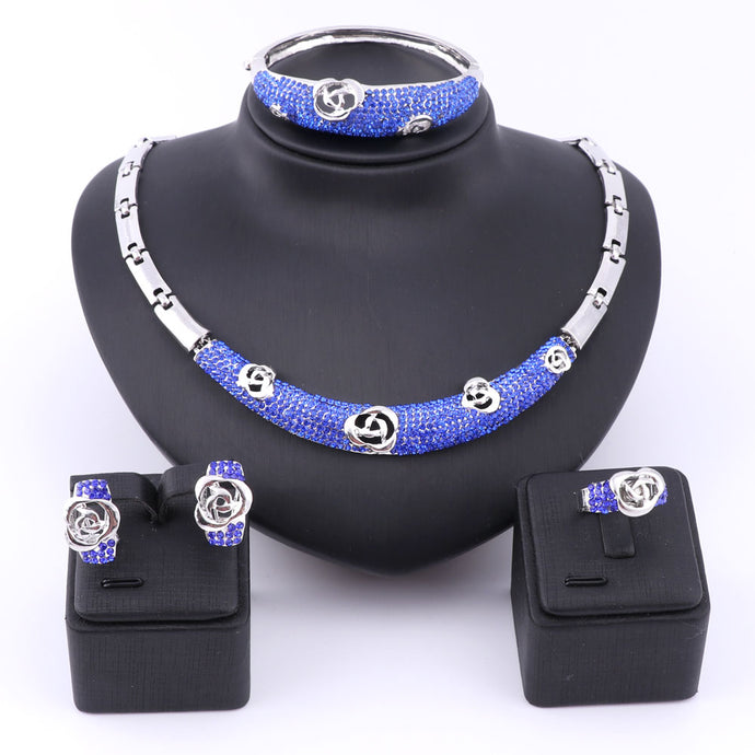 Austrian Crystal Blue Fashion African  Full Rhinestone Necklace Sets