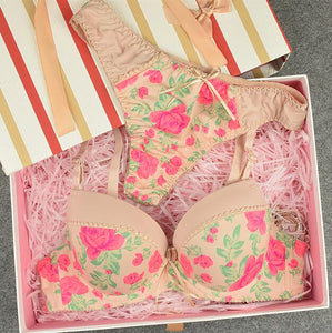 DKERT New Arrivals ABC G-string Women Bra Set Plus Size Printed Lace Bralette Bra Brief Sets Push Up Underwear Set