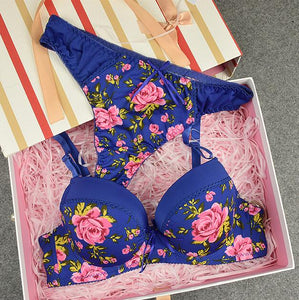 DKERT New Arrivals ABC G-string Women Bra Set Plus Size Printed Lace Bralette Bra Brief Sets Push Up Underwear Set