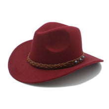 Load image into Gallery viewer, Wool Winter Spring Western Cowboy Hat For Women Men Wide Brim Cowgirl Jazz Cap With Leather Toca Sombrero Cap Punk Belt 20