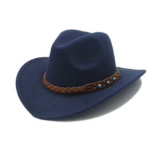 Load image into Gallery viewer, Wool Winter Spring Western Cowboy Hat For Women Men Wide Brim Cowgirl Jazz Cap With Leather Toca Sombrero Cap Punk Belt 20