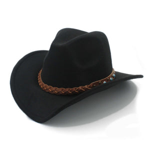 Wool Winter Spring Western Cowboy Hat For Women Men Wide Brim Cowgirl Jazz Cap With Leather Toca Sombrero Cap Punk Belt 20