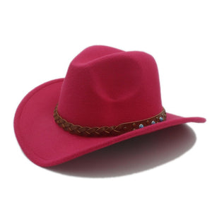 Wool Winter Spring Western Cowboy Hat For Women Men Wide Brim Cowgirl Jazz Cap With Leather Toca Sombrero Cap Punk Belt 20