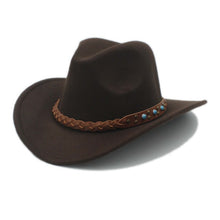 Load image into Gallery viewer, Wool Winter Spring Western Cowboy Hat For Women Men Wide Brim Cowgirl Jazz Cap With Leather Toca Sombrero Cap Punk Belt 20