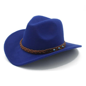 Wool Winter Spring Western Cowboy Hat For Women Men Wide Brim Cowgirl Jazz Cap With Leather Toca Sombrero Cap Punk Belt 20