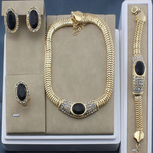 Load image into Gallery viewer, Wedding dress accessories black crystal necklace earrings gold color beaded jeweler sets new African women