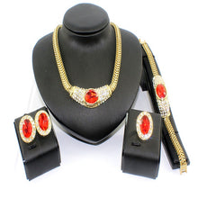 Load image into Gallery viewer, Wedding dress accessories black crystal necklace earrings gold color beaded jeweler sets new African women