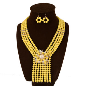 Nigerian Wedding Jewelry Sets Indian Bride Accessories Crystal Flower Choker Necklace African Beads Jewelry Set