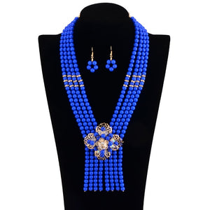 Nigerian Wedding Jewelry Sets Indian Bride Accessories Crystal Flower Choker Necklace African Beads Jewelry Set