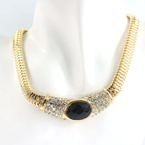 Wedding dress accessories black crystal necklace earrings gold color beaded jeweler sets new African women