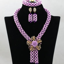 Load image into Gallery viewer, Lilac Wedding African Beads Jewelry Set Clear Purple Crystal Nigerian Bead Necklaces Bracelet Earrings Celebration