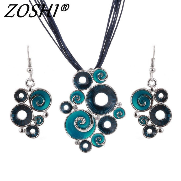 Colorful Enamel African Jewelry Sets For Women Gem Multi layers Leather Pendant Necklaces Earrings Sets