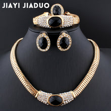 Load image into Gallery viewer, Wedding dress accessories black crystal necklace earrings gold color beaded jeweler sets new African women