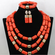 Load image into Gallery viewer, Handmade Green Coral Beads African Wedding Statement Necklace Set  Nigerian Gold Dubai Bridal Jewelry Set