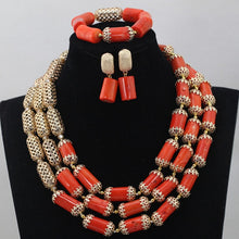 Load image into Gallery viewer, Handmade Green Coral Beads African Wedding Statement Necklace Set  Nigerian Gold Dubai Bridal Jewelry Set