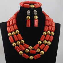 Load image into Gallery viewer, Handmade Green Coral Beads African Wedding Statement Necklace Set  Nigerian Gold Dubai Bridal Jewelry Set