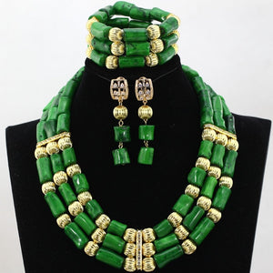 Handmade Green Coral Beads African Wedding Statement Necklace Set  Nigerian Gold Dubai Bridal Jewelry Set