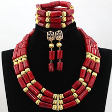 Load image into Gallery viewer, Handmade Green Coral Beads African Wedding Statement Necklace Set  Nigerian Gold Dubai Bridal Jewelry Set