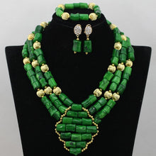 Load image into Gallery viewer, Handmade Green Coral Beads African Wedding Statement Necklace Set  Nigerian Gold Dubai Bridal Jewelry Set