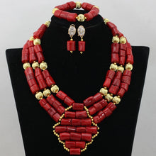 Load image into Gallery viewer, Handmade Green Coral Beads African Wedding Statement Necklace Set  Nigerian Gold Dubai Bridal Jewelry Set