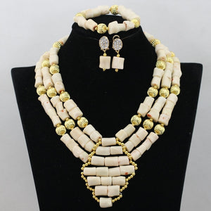 Handmade Green Coral Beads African Wedding Statement Necklace Set  Nigerian Gold Dubai Bridal Jewelry Set