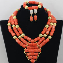 Load image into Gallery viewer, Handmade Green Coral Beads African Wedding Statement Necklace Set  Nigerian Gold Dubai Bridal Jewelry Set