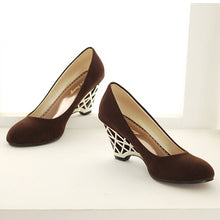 Load image into Gallery viewer, Women Shoes Wedge Heels Pumps Gold Office Round Toe Red Shoes