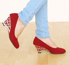 Load image into Gallery viewer, Women Shoes Wedge Heels Pumps Gold Office Round Toe Red Shoes