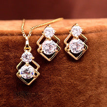 Load image into Gallery viewer, Crystal African Jewelry Sets for Women Gold Color Double Layer Square Pendant Necklace Earrings