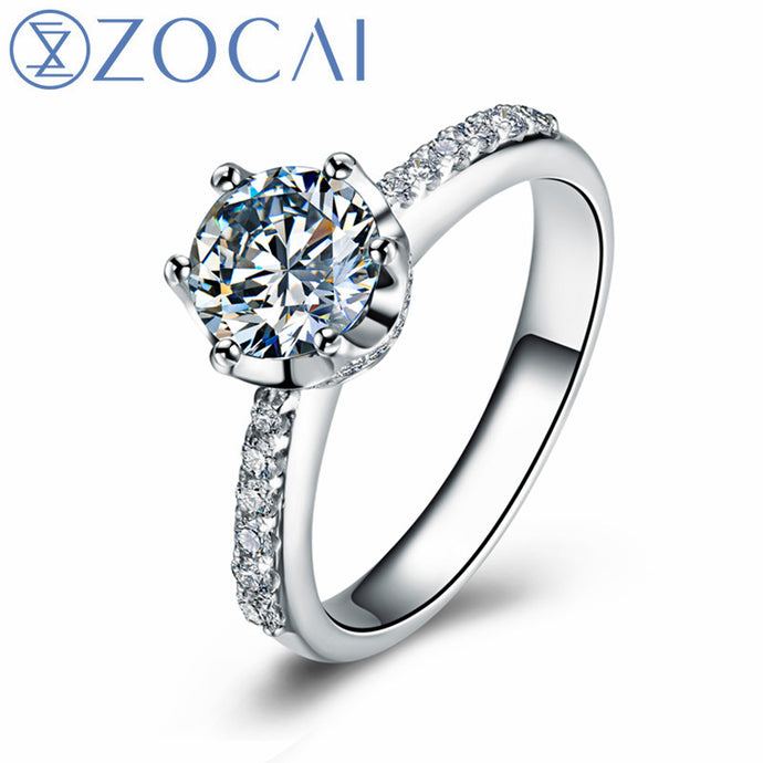 ZOCAI Real Natural 1.0 CT Certified D-E/VVS Round Cut Diamond Wedding Women Ring 18K White Gold (AU750) W04672