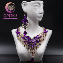 Load image into Gallery viewer, Fashion Crystal Statement Necklace Earings For Women Nigerian Wedding African Beads Jewelry kolye vintage Jewelry Set