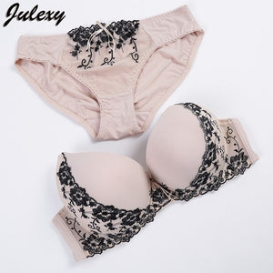 Julexy Brand Embroidery BCD Women Bra Set France Large Size Bra Brief Sets Cotton Sexy Push Up Lace Underwear Big Panty Set