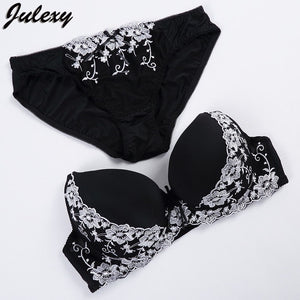 Julexy Brand Embroidery BCD Women Bra Set France Large Size Bra Brief Sets Cotton Sexy Push Up Lace Underwear Big Panty Set