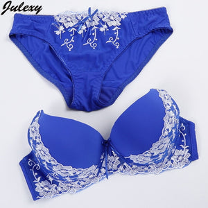 Julexy Brand Embroidery BCD Women Bra Set France Large Size Bra Brief Sets Cotton Sexy Push Up Lace Underwear Big Panty Set