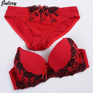 Julexy Brand Embroidery BCD Women Bra Set France Large Size Bra Brief Sets Cotton Sexy Push Up Lace Underwear Big Panty Set