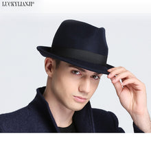 Load image into Gallery viewer, LUCKYLIANJI Retro Hard Felt Women Men Fold Wide Brim Billycock Sag Top Bowler Derby Jazz Fedora Panama Casual Hats (Size:57cm)