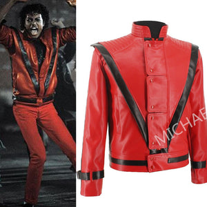 Rare MJ Michael Jackson Thriller MTV limited Edition Red England Retro Leather Jacket collection Outwear Any Size