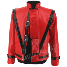 Load image into Gallery viewer, Rare MJ Michael Jackson Thriller MTV limited Edition Red England Retro Leather Jacket collection Outwear Any Size