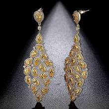 Load image into Gallery viewer, Indian Design Champagne Gold-Color Yellow Teardrop Large Drop Earrings for Women Fashion Wedding Jewelry