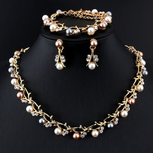 Weibang Pearl Jewelry Sets For Women African Beads Jewelry Set Wedding Imitation Crystal Bridal Dubai Necklace Jewelery Costume